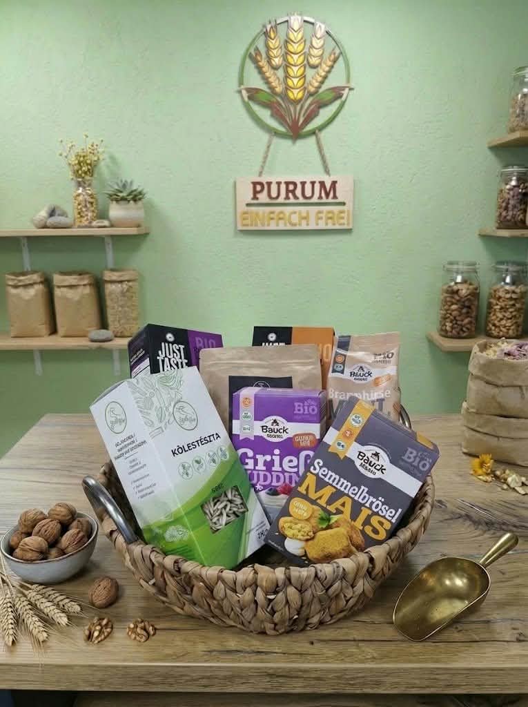 Korb mit glutenfreien Produkten bei PURUM